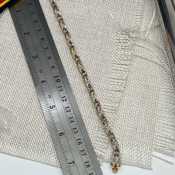 Vintage Gold Over Sterling Silver Bracelet – Amethyst & CZ Accents – 7.25” - Picture 16 of 17